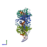 PDB entry 3swp coloured by chain, side view.