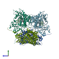 PDB entry 3swz coloured by chain, side view.