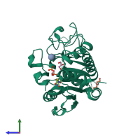 PDB entry 3sx3 coloured by chain, side view.