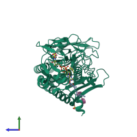 PDB entry 3sx6 coloured by chain, side view.