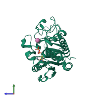 Monomeric assembly 1 of PDB entry 3sxg coloured by chemically distinct molecules, side view.