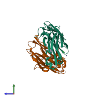 PDB entry 3sy0 coloured by chain, side view.