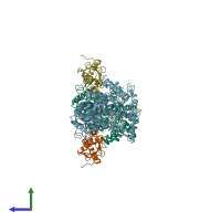 PDB entry 3sy2 coloured by chain, side view.