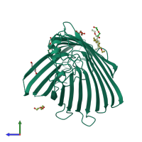 PDB entry 3sy7 coloured by chain, side view.