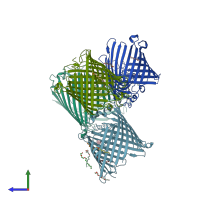 PDB entry 3sy9 coloured by chain, side view.
