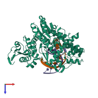 PDB entry 3sz2 coloured by chain, top view.