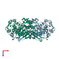 PDB entry 3szb coloured by chain, top view.