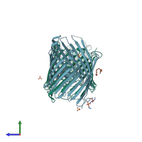 PDB entry 3szd coloured by chain, side view.