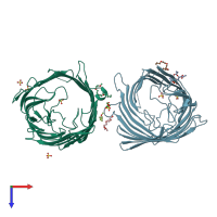 PDB entry 3szd coloured by chain, top view.