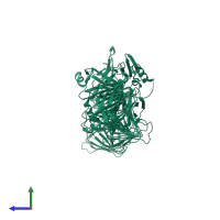 PDB entry 3sze coloured by chain, side view.