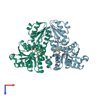 PDB entry 3szl coloured by chain, top view.