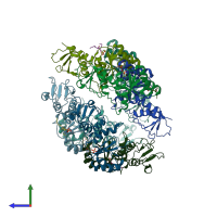PDB entry 3szm coloured by chain, side view.