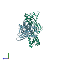 PDB entry 3szp coloured by chain, side view.
