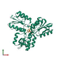 Monomeric assembly 1 of PDB entry 3szu coloured by chemically distinct molecules, front view.