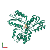 Monomeric assembly 2 of PDB entry 3szu coloured by chemically distinct molecules, front view.