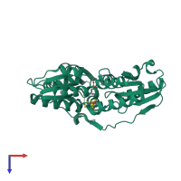 Monomeric assembly 2 of PDB entry 3szu coloured by chemically distinct molecules, top view.