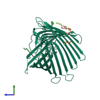 PDB entry 3szv coloured by chain, side view.