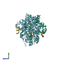 PDB entry 3t03 coloured by chain, side view.