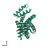 PDB entry 3t0l coloured by chain, side view.
