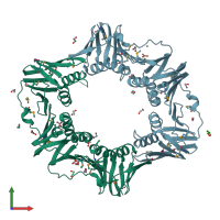 PDB entry 3t0p coloured by chain, front view.