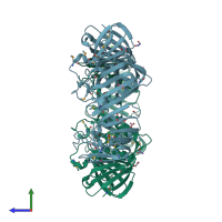 PDB entry 3t0p coloured by chain, side view.