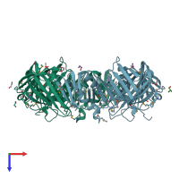 PDB entry 3t0p coloured by chain, top view.