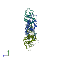 PDB entry 3t0r coloured by chain, side view.