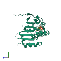 PDB entry 3t10 coloured by chain, side view.