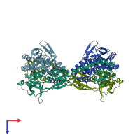 PDB entry 3t1b coloured by chain, top view.