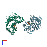 PDB entry 3t1k coloured by chain, top view.