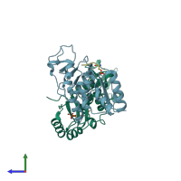 PDB entry 3t1n coloured by chain, side view.