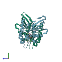 PDB entry 3t1o coloured by chain, side view.