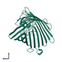 PDB entry 3t20 coloured by chain, side view.