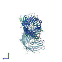 PDB entry 3t24 coloured by chain, side view.