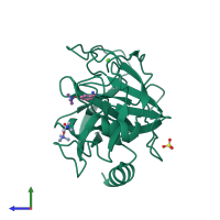 PDB entry 3t25 coloured by chain, side view.