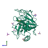 PDB entry 3t29 coloured by chain, side view.