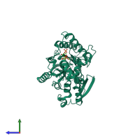 PDB entry 3t2c coloured by chain, side view.