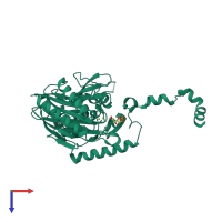 PDB entry 3t2e coloured by chain, top view.