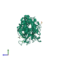 PDB entry 3t2h coloured by chain, side view.