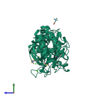 PDB entry 3t2j coloured by chain, side view.