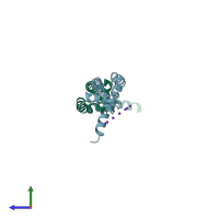 PDB entry 3t2m coloured by chain, side view.