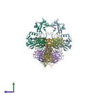 PDB entry 3t2n coloured by chain, side view.
