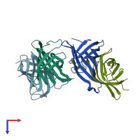 PDB entry 3t2x coloured by chain, top view.