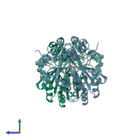 PDB entry 3t32 coloured by chain, side view.
