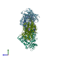 PDB entry 3t3r coloured by chain, side view.