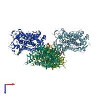 PDB entry 3t3z coloured by chain, top view.