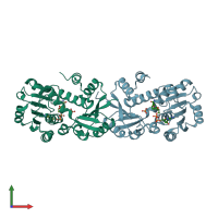 PDB entry 3t4e coloured by chain, front view.