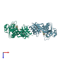 PDB entry 3t4e coloured by chain, top view.