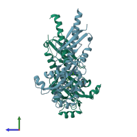 PDB entry 3t4j coloured by chain, side view.