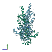 PDB entry 3t4k coloured by chain, side view.